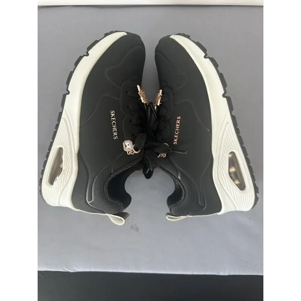 Skechers Memory Foam Shoes Girls Size 1 Black Rhinestone Star Sneakers 310562L